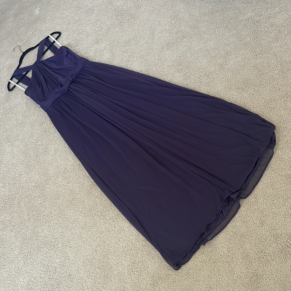 David's Bridal Halter Chiffon Lapis Dress - W11173 - 12 - Picture 5 of 11